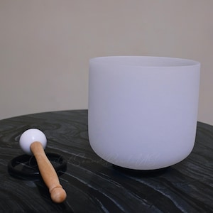 432Hz Crystal Singing Bowl: 6 Inch Frosted White Quartz, Crown Chakra