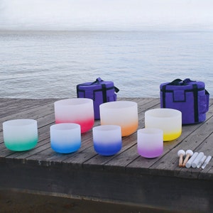 432HZ Perfect Pitch 6-12 Inches Note CDEFGAB Gradient Crystal Singing Bowls Set Sound Healing with Carry Bags and Free Mallets