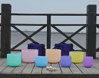 432Hz クリスタルシンギングボウルセット：7チャクラフロステッド