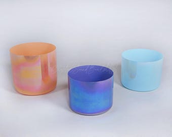 432HZ Perfect Pitch 8.5&#39;&#39;/8&#39;&#39;/7.5&#39;&#39; Note DFG Cosmic Opaque Crystal Singing Bowls Set with Free Mallets and Orings(Bowl sale separetly)