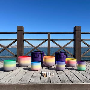 432Hz Rainbow Crystal Singing Bowl Set, Sound Healing with Carry Cases