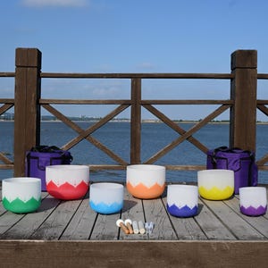 432Hz Crystal Singing Bowl Set: 7 Chakra Lotus Bowls, Mallets & Cases