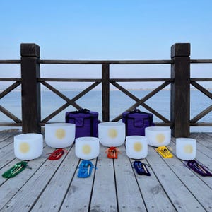 Juego de cuencos cantores de cristal de 432 Hz: Flor de la Vida, diapasones para chakras