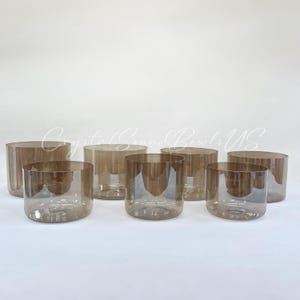 432HZ Perfect Pitch 3RD Octave 8.75''-7'' 7 Pcs Smokey Crystal Singing Bowls Set with Free Mallets and Orings