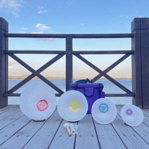 432Hz Chakra Symbol Crystal Singing Bowl Set 4 Pcs C/E/G/B with Case & Mallets