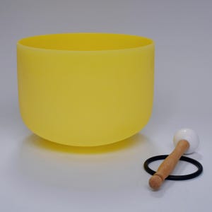 432HZ Perfect Pitch 12 Inch Note E Solar Plexus Chakra Yellow Color Crystal Singing Bowl Sound Healing with Free Mallet and Oring