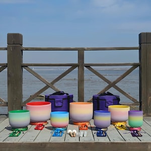 432Hz Rainbow Crystal Singing Bowl Set: 7 Chakra Tuning Forks