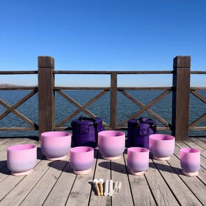 Juego de cuencos tibetanos de cristal de cuarzo rosa de 432 Hz – Terapia sonora