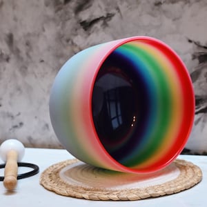 Solfège, fréquence, 528 Hz, bol chantant en cristal arc-en-ciel, note C, 20 pouces, avec maillet et joint circulaire gratuits