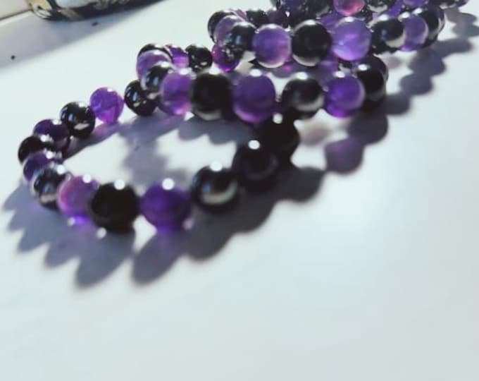Black Obsidian Bracelet: Amethyst & Hematite Protection