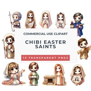 Chibi Easter Saints Clipart: Christian PNG Images (Digital Download)