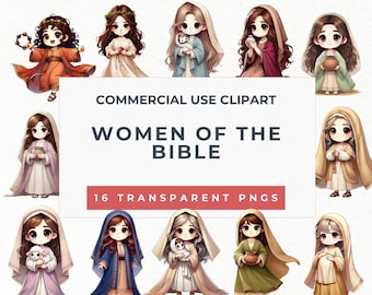 Chibi Women of the Bible Clipart, Christian PNG (Digital Download)