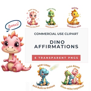 3D-inspirierte Dinosaurier PNGs für T-Shirts | Niedliche Baby Dinos mit Affirmationen | Sublimation Clipart für Kinder, Familiengeschenke & POD