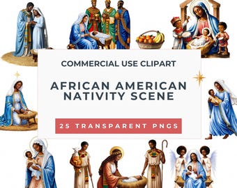 African American Nativity Clipart Pack, Mixed Media, Biblical Nativity Scene clip art, for junk journals, stationery, crafts, Commercial Use
