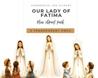 Our Lady of Fatima Devotional Watercolor Clipart | Catholic Marian PNGs | Commercial Use