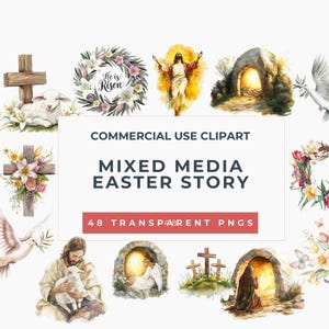 Christliche Ostern Clipart | Er ist auferstanden PNG | Auferstehung Geschichte Clipart | Jesus Clipart PNG | Osterkreuz PNG | Bonus Christian Art