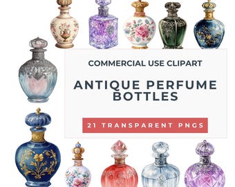 Antique Perfume Bottle Clipart, Victorian Style Graphics (300 dpi PNG)