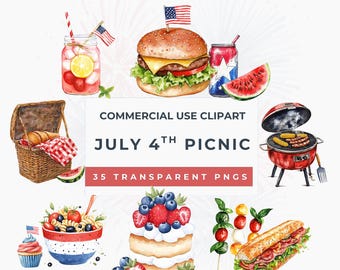 "Aquarell 4. Juli Picknick Clipart ""Patritic BBQ Food"" PNG (digitaler Download)"