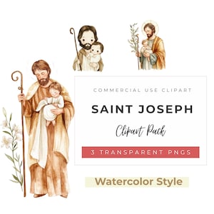 St. Joseph Clipart Pack| Watercolor Catholic PNGs with Baby Jesus | Christian Art for Journals, Crafts, Feast Day, Printable Faith Decor
