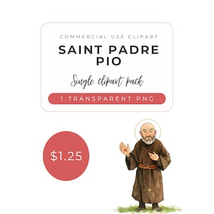 Padre Pio Clipart | Katholischer Heiliger PNG | Aquarell Stigmata Mönch Kunst | Chibi Priester Illustration | Spirituell Religiöse Grafik
