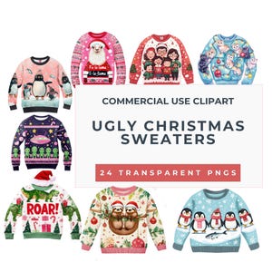 Ugly Christmas Sweater Clipart Collection, Instant Download for holiday-themed Junk Journals, stationery and crafts, Commercial Use