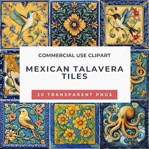 Talavera Tiles Clipart | Mexican and Spanish Folk Art Tiles | Vibrant Floral, Animal & Decorative Designs for Crafts and Digital Art