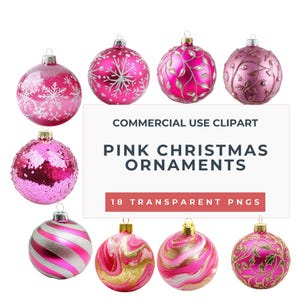 Clipart de enfeite de Natal rosa choque: designs festivos (uso comercial)