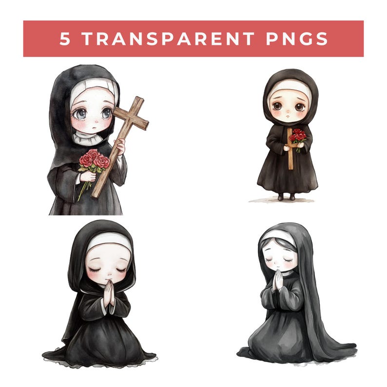 Saint Rita Cartoon Saint Rita of Cascia Clipart | Chibi Catholic Nun PNG (digital Download ...