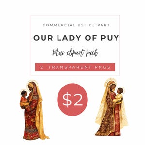 Onze lieve vrouw van Le Puy Black Madonna clipart, katholieke moeder Maria en baby Jezus png, aquarel Marian kunst digitale download