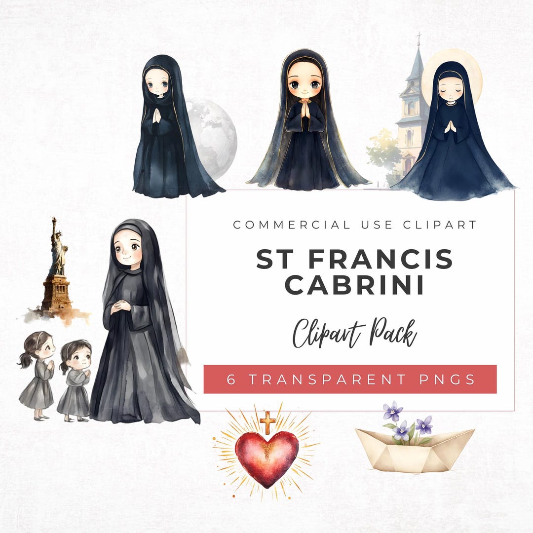 St. Frances Xavier Cabrini Clipart Set, Catholic Saint Watercolor PNG ...