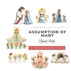 Mary Assumption Clipart Pack | Dormition, Assumption, Coronation, Empty Tomb + Angels & Prayer Gatherings | Instant Download| Commercial Use