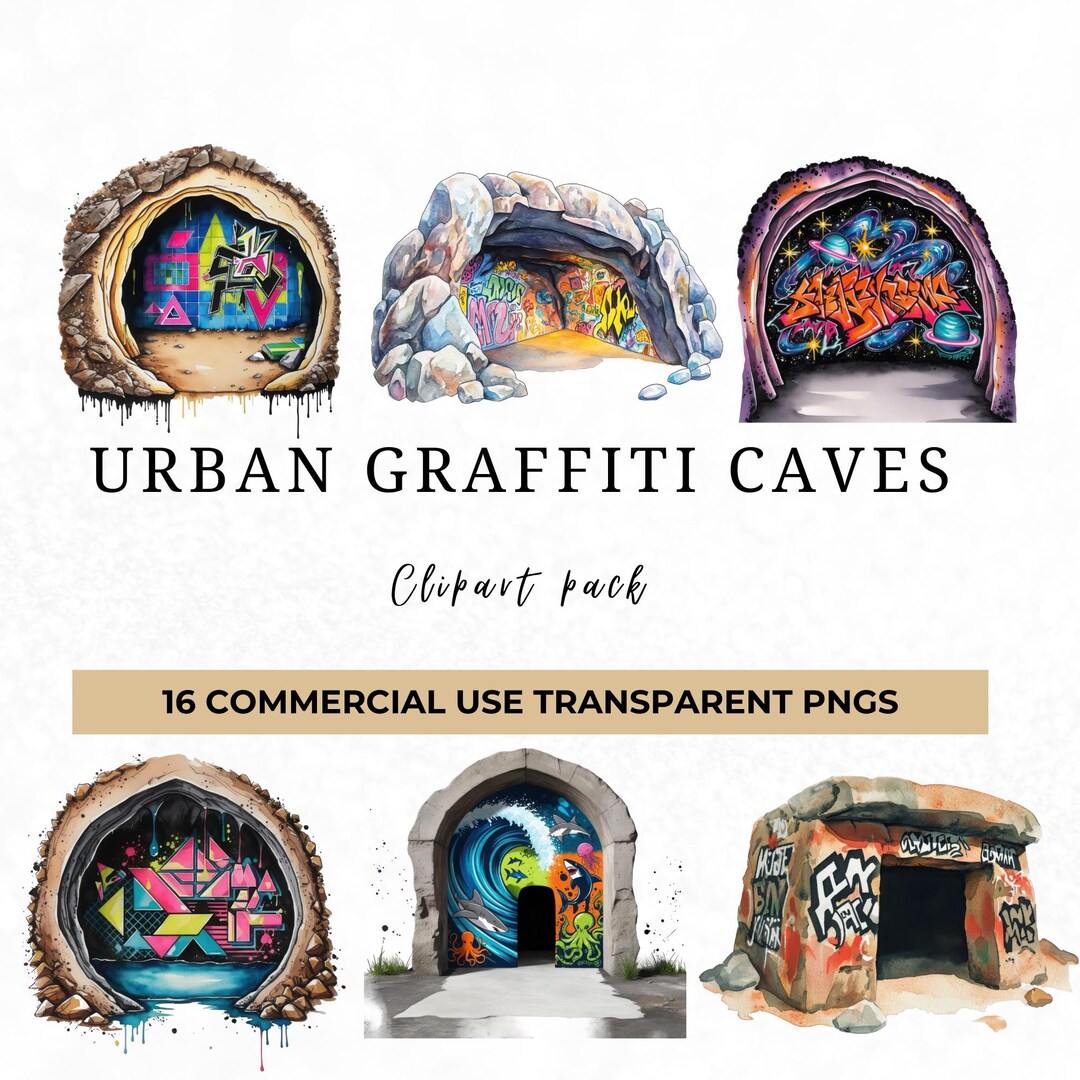 Urban Graffiti Cave Clipart Collection, Watercolor, Perfect for Modern ...