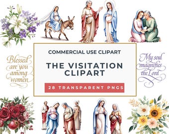 Imágenes prediseñadas de la Visitación: María e Isabel embarazadas, arte católico (archivos PNG)