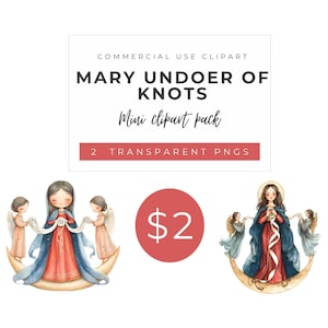 Maria Undoer of Knots Clipart | Akvarell katolska PNG-bilder (digital nedladdning)