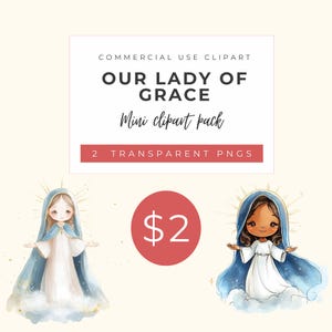 Onze-Lieve-Vrouw van Genade-clipart | Twee etnische versies | Maria-katholieke png-set | Illustratie Moeder Maria | Transparante bestanden van 300 dpi
