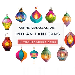 Modern, Colorful Diwali Lantern Clipart | Minimalist Diwali Decor | Digital Lantern Digital clipart, junk journals, crafts, stationery