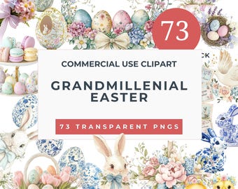 Vintage Easter Clipart Bundle: Bunny, Chick & Floral PNGs (73 Images)