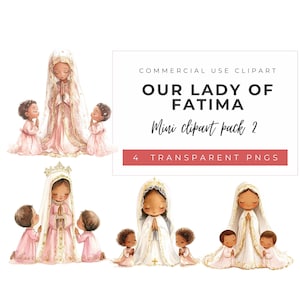 Onze-Lieve-Vrouw van Fatima-clipart | Chibi-stijl | 4 png-bestanden met roze en witte jurkvariaties| Commercieel gebruik| Transparante png-bestanden