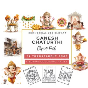 Ganesh Chaturthi Watercolor Clipart: Semi-Chibi Ganesha Poses (Digital Download)