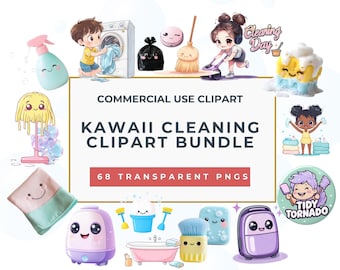Kawaii Cleaning Clipart Bundle | Cute Supply PNGs (Digital Download)