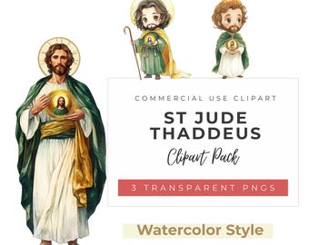 Heiliger Jude Thaddäus Aquarell Clipart-Set | Katholische PNG-Bilder (300 DPI)
