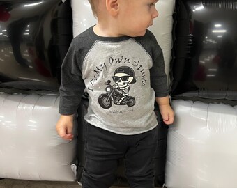 Custom 'I Do My Own Stunts' Skeleton Tee,  Baseball, Long Sleeve, Crewneck