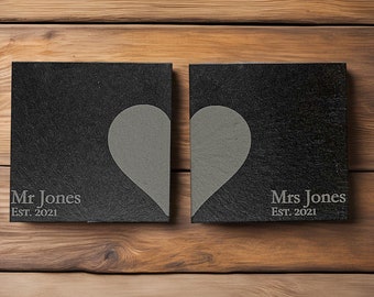 Mr & Mrs Custom Coaster Matching couples gift idea - thoughtful unique gift idea