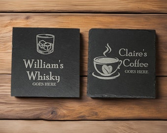 Custom drinks coasters -  Engraved Slate Drinks Coaster - Unique couples gift . Custom Coffee Coaster - custom beer coaster - Tea Coaster