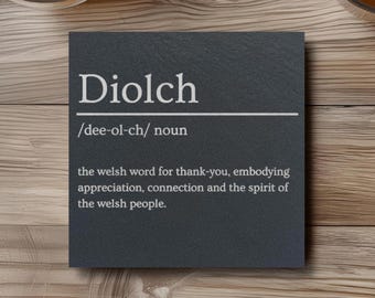 Diolch Welsh Slate Coaster: Thank You Gift from Wales