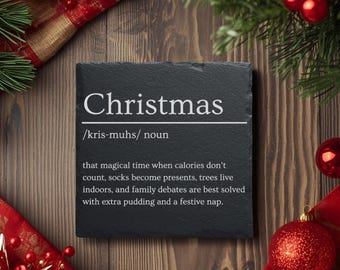 Christmas Slate Coaster – Dictionary Style, Holiday Drink Coaster, Rustic Christmas Decor, Word Definition Coaster, Stocking Stuffer Holiday