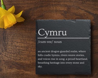 Cymru Dictionary Definition Slate Coaster Welsh Gift - Cymru Welsh Language Gift For Welsh Friends and Family Present For Welsh Secret Santa