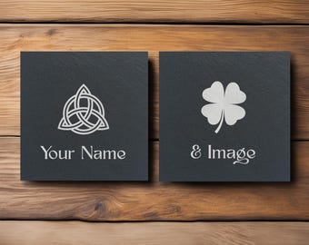 Engraved Irish Shamrock & Trinity Knot Slate Coaster: Celtic Gift