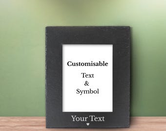 Personalised Slate Photo Frame – Custom Engraved with Name & Icon | Rustic Picture Frame Gift | Anniversary, Wedding, Birthday Keepsake Gift
