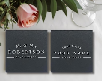 Customisable Wedding Slate Coasters, Engraved with Names, Initials, Date, Anniversary present, and wedding favour gifts for couples Mr & Mrs
